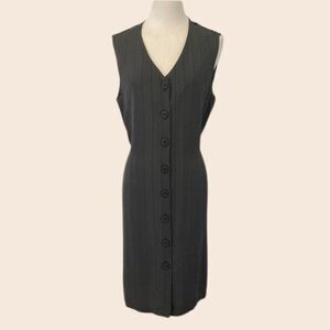 Vintage Green 90's Carole Little Pinstripe Floral Buttonfront Dress Size 14